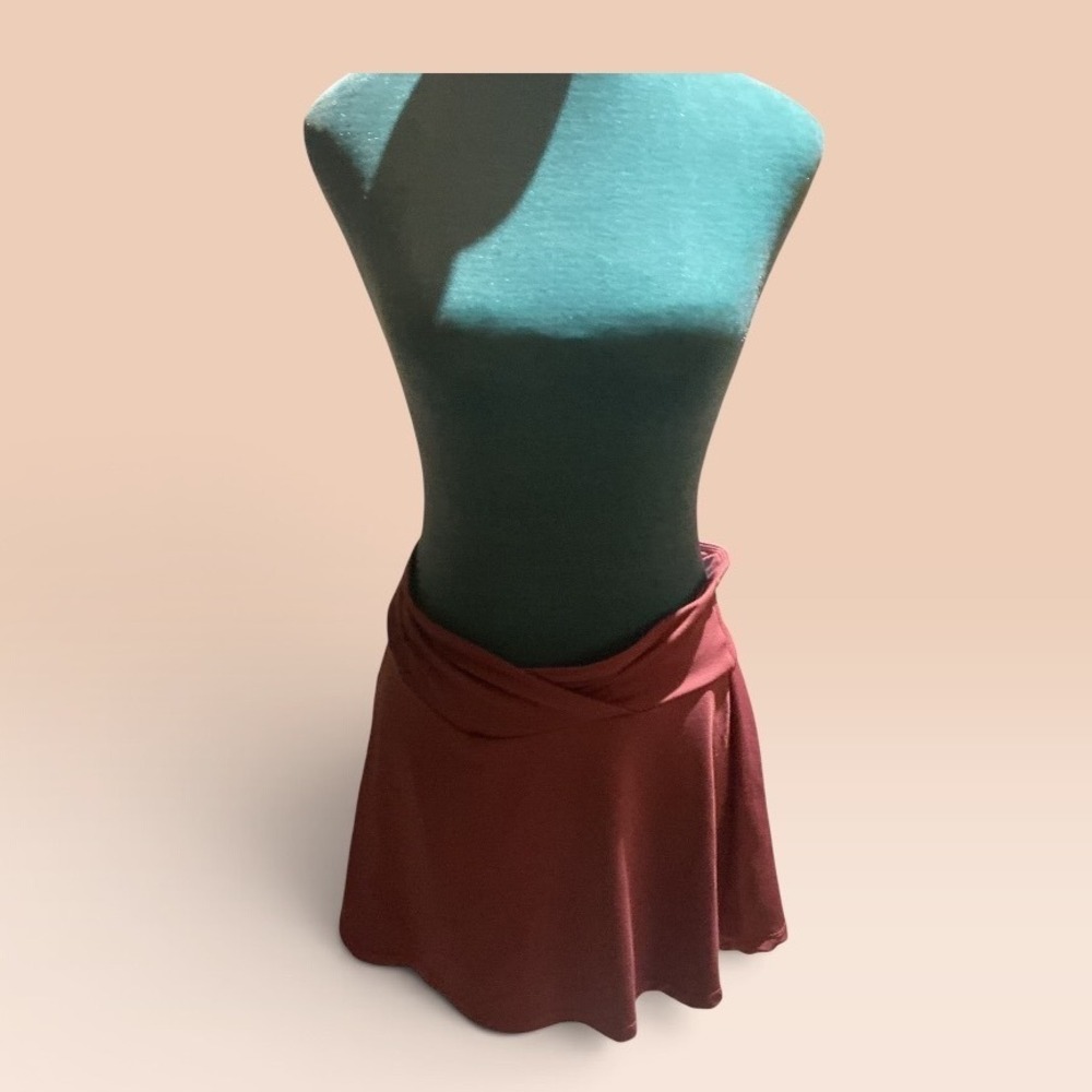 Burgundy Crossover V-Waist Mini Skirt Wine Red Flared Skater Skirt Womens